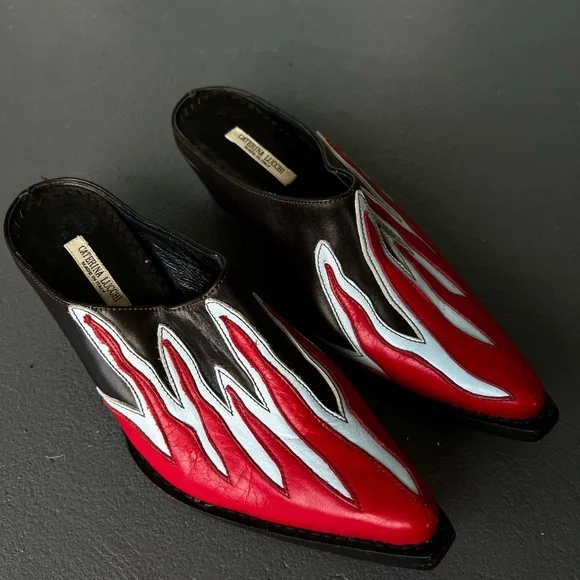 Vintage Genuine Leather Flame Mules Western Boot - Picture 2 of 5